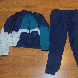 Vintage Nike Windbreaker Tracksuit - Teal/Navy/White - Mens' Medium